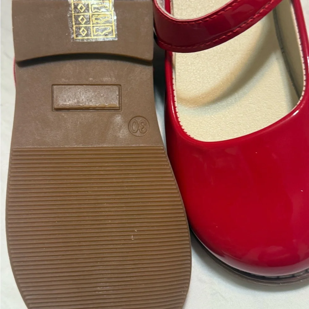 Girls Red Patent Mary Jane Dress Shoes with Adjustable Strap